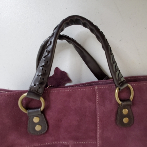 Valerie Stevens Purple Suede Tote Bag Patchwork Double Strap Leather Purse Retro - Picture 7 of 13